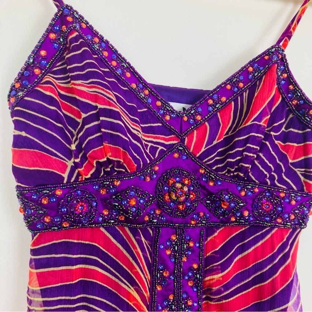 Vintage Y2K maximalist Sue Wong embellished red and purple silk dress. Size 4 - Picture 3 of 9
